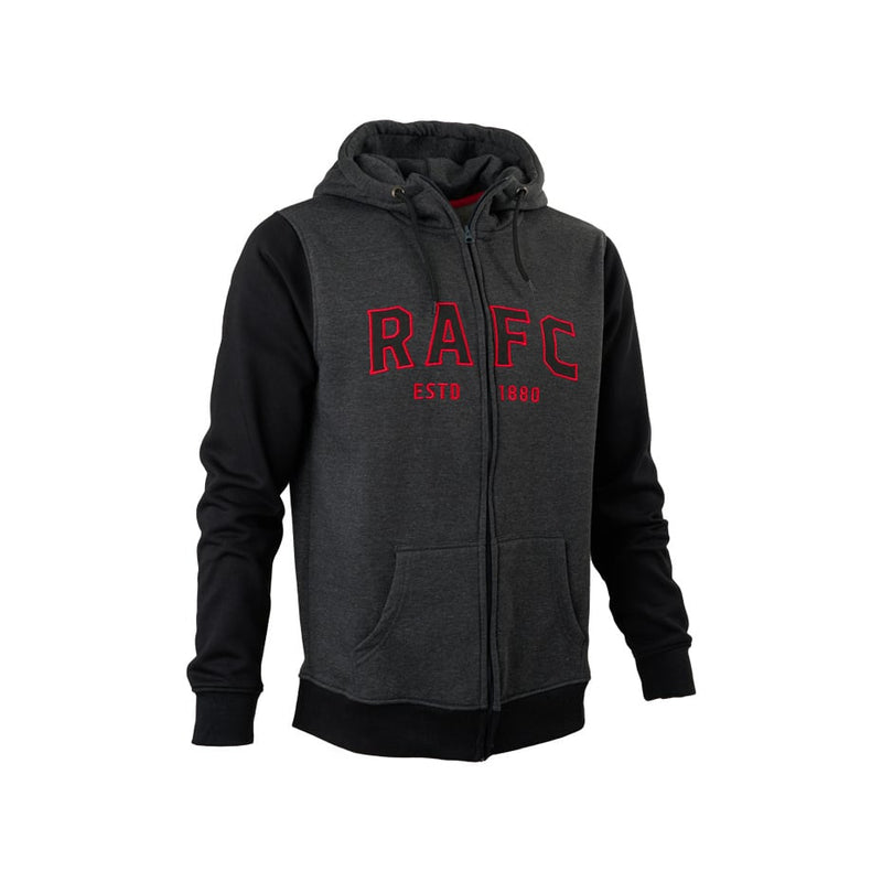 Royal Antwerp Donkergrijze hoodie met rits - RAFC rood