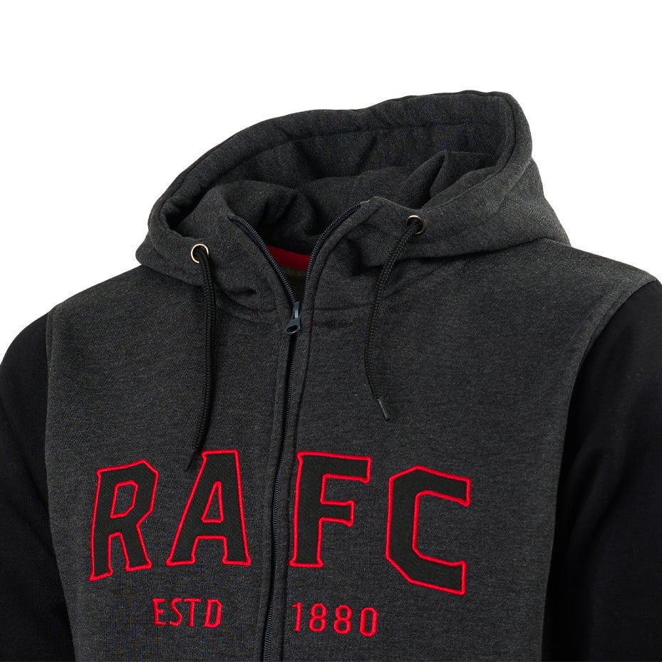 Royal Antwerp Donkergrijze hoodie met rits - RAFC rood
