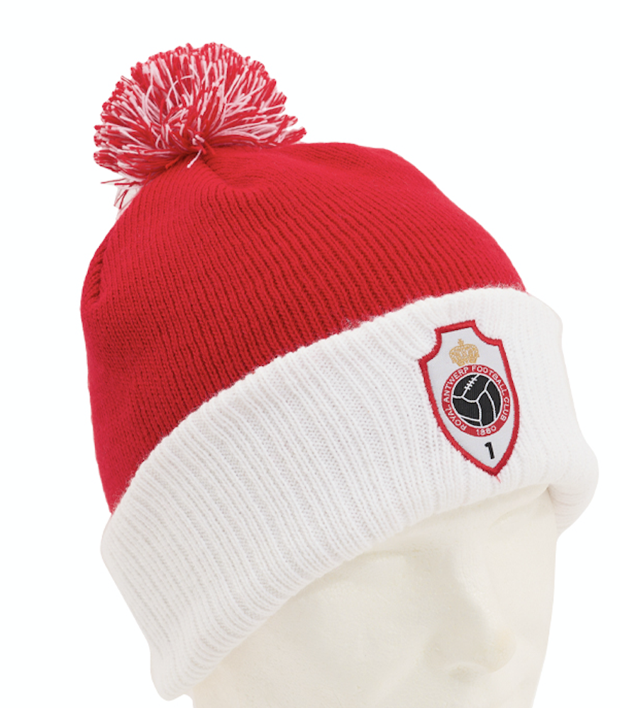 Royal Antwerp Muts rood en wit met pompom