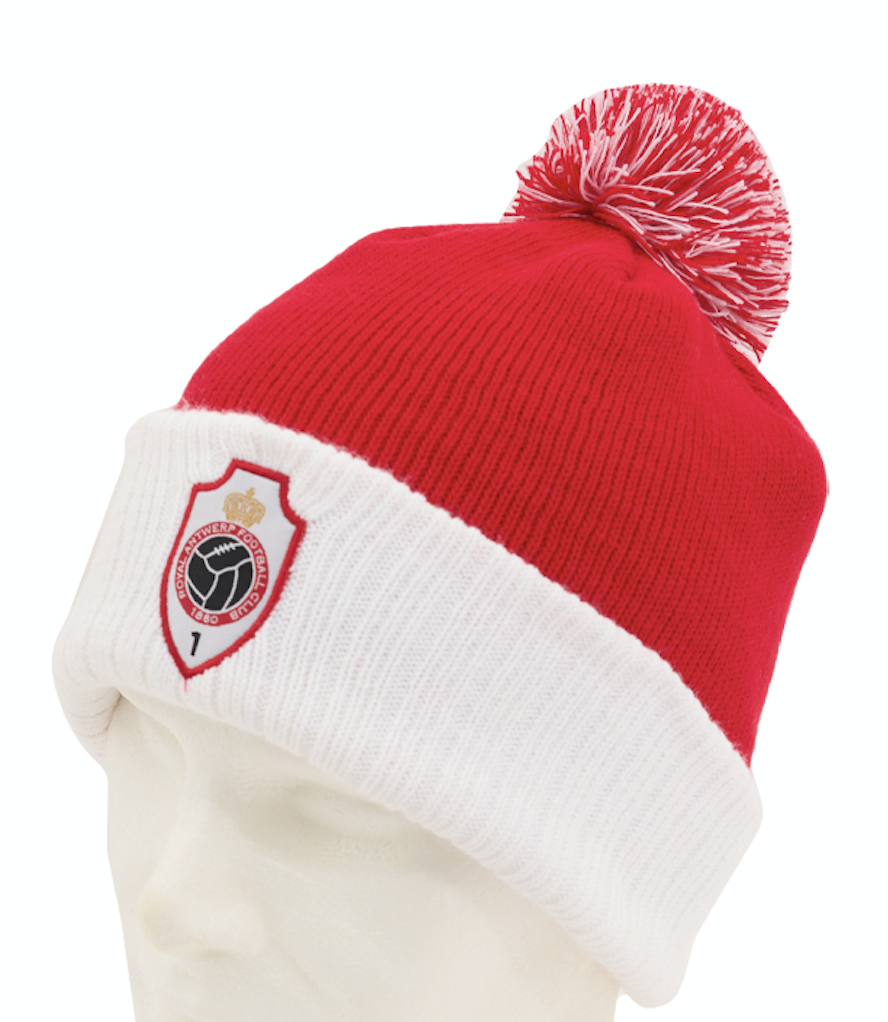 Royal Antwerp Muts rood en wit met pompom