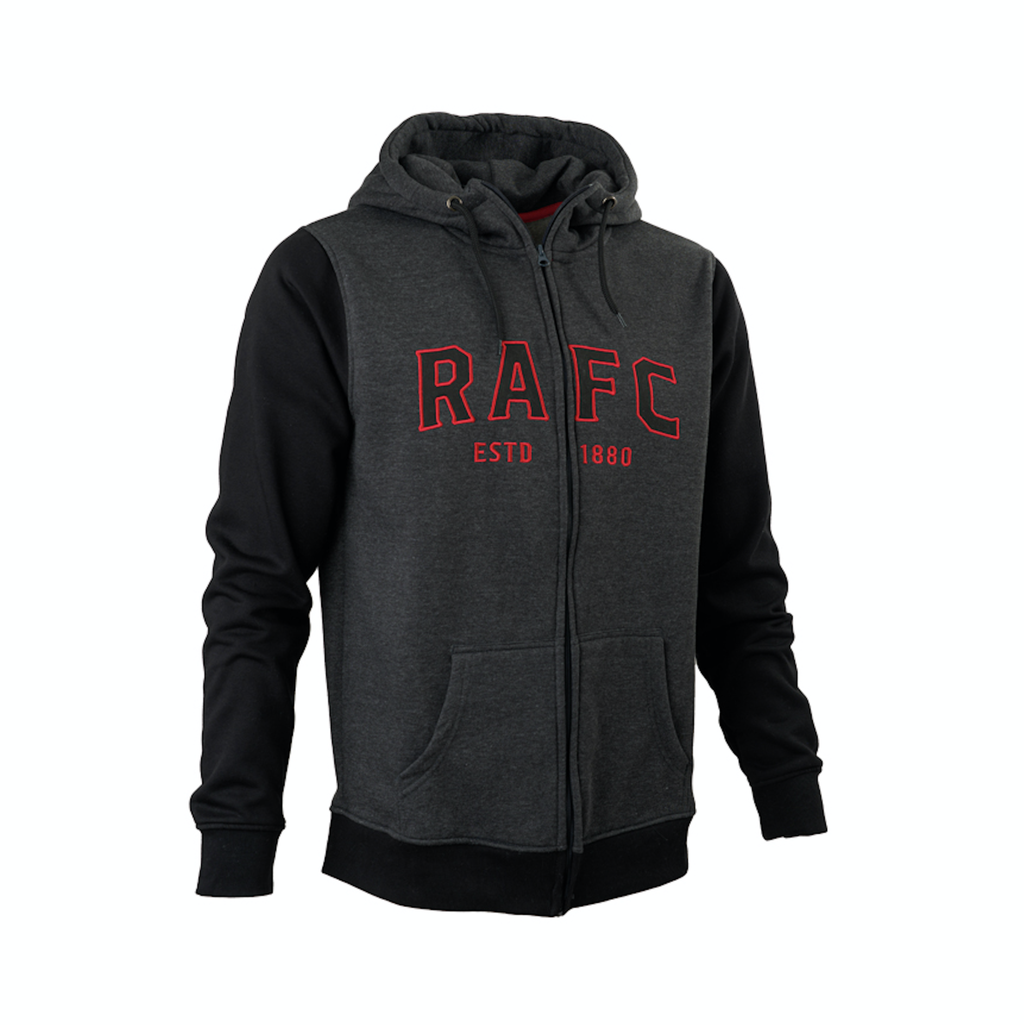 Royal Antwerp Donkergrijze hoodie met rits - RAFC rood